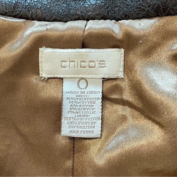 Chico’s Women’s Brown Metallic Tweed Zip Front Lined Jacket Blazer Size 0 S/4 - Picture 10 of 15